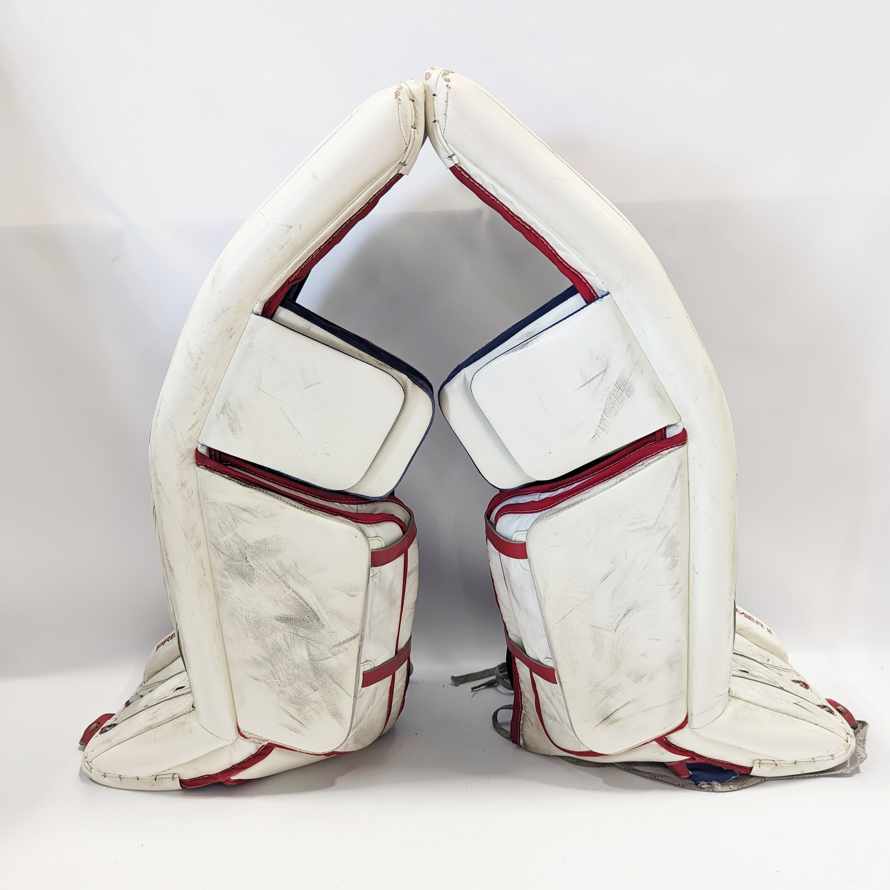 CCM Premier II - Jambières de gardien de but Pro Stock d'occasion (blanc/rouge/bleu)